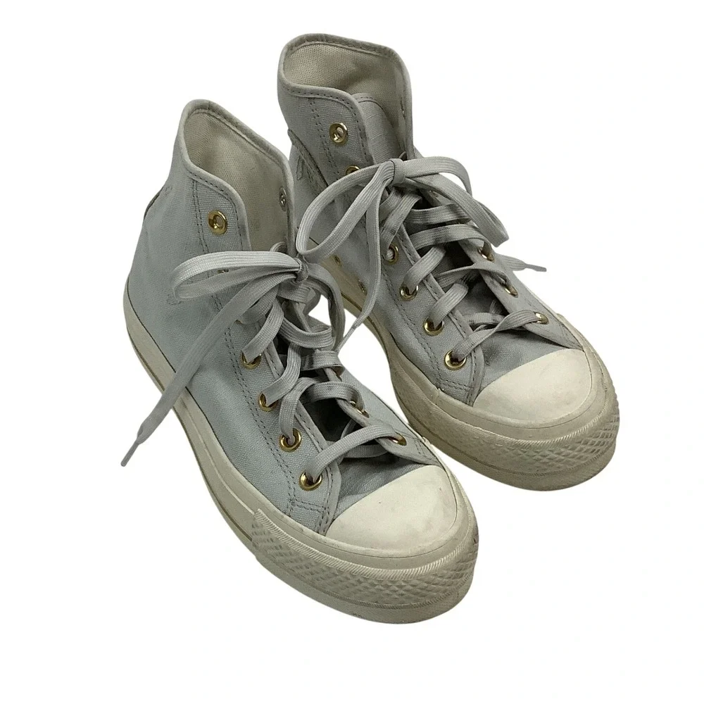 Converse Chuck Taylor All Star High Top 7.5 Sneakers Grey Gold Eyelets Canvas